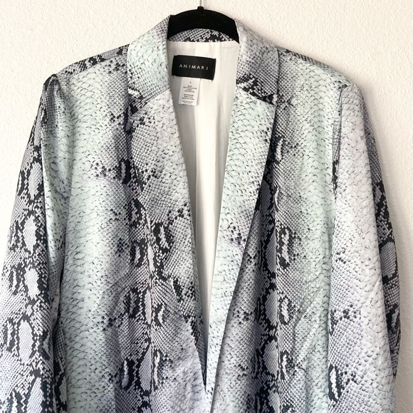 New Animari Blue Grey Snake Print Polyester Light Weight Blazer size L - Picture 5 of 15